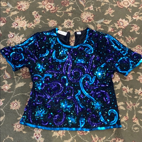 Laurence Kazar Tops - Laurence Kazar 80s Sequin Beaded Top